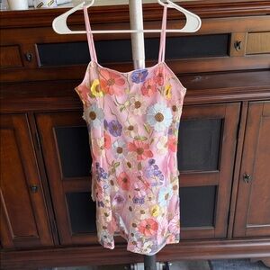 Floral Embroidered Pink Mini Dress